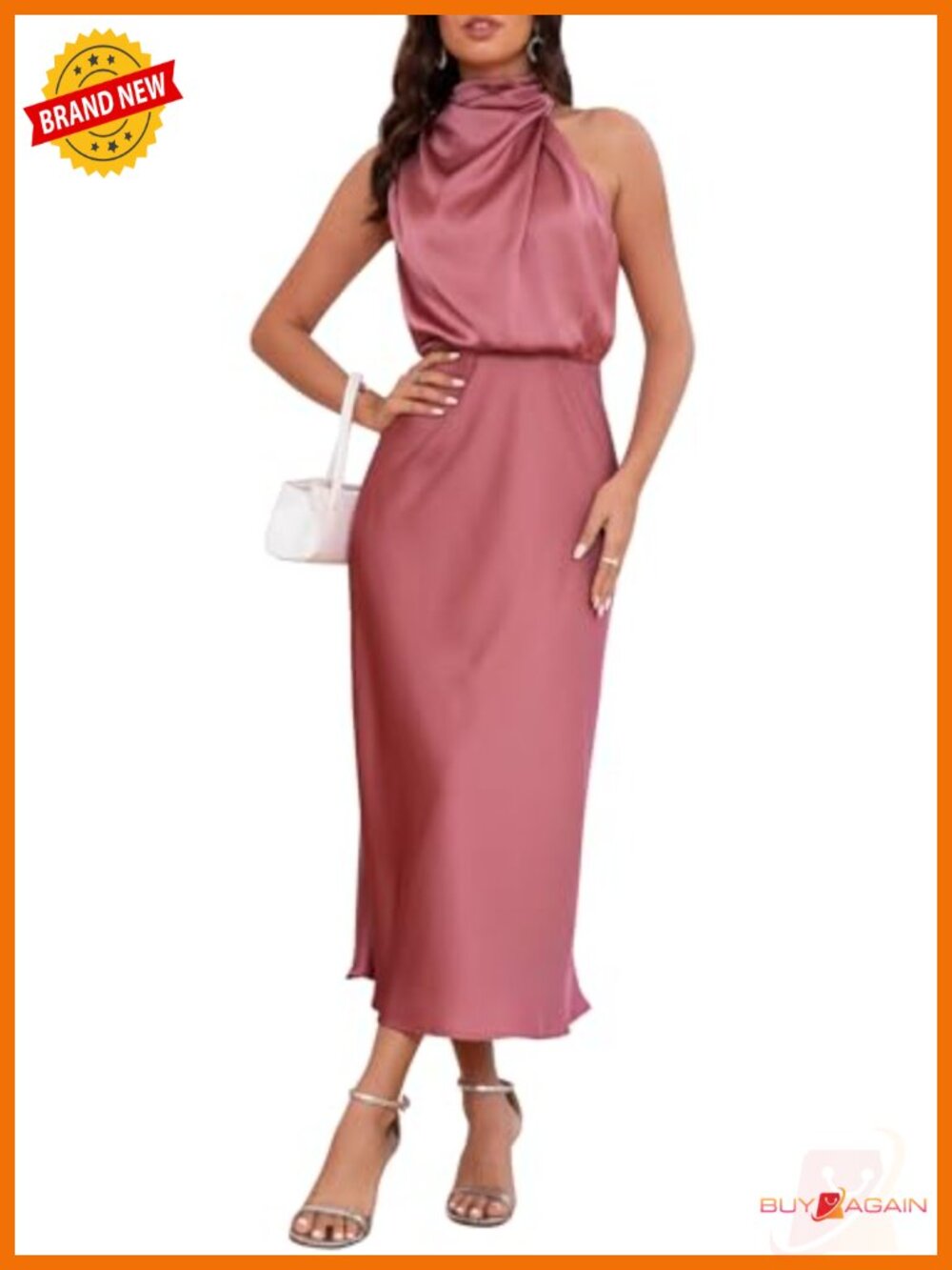 Satin Maxi Dress Sleeveless High Neck Formal Wedding Guest Cocktail